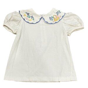 Vintage Hartstrings Baby Dress 18M White With Embroidered Collar & Puff Sleeves